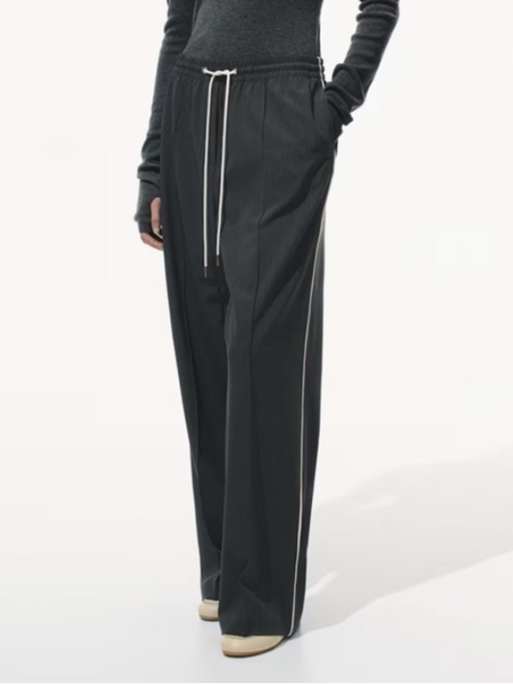 H&M Charcoal Gray Wide Leg Twill Drawstring Joggers pants Size XXL NWT